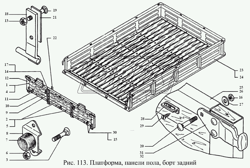 Платформа, панели пола, борт задний