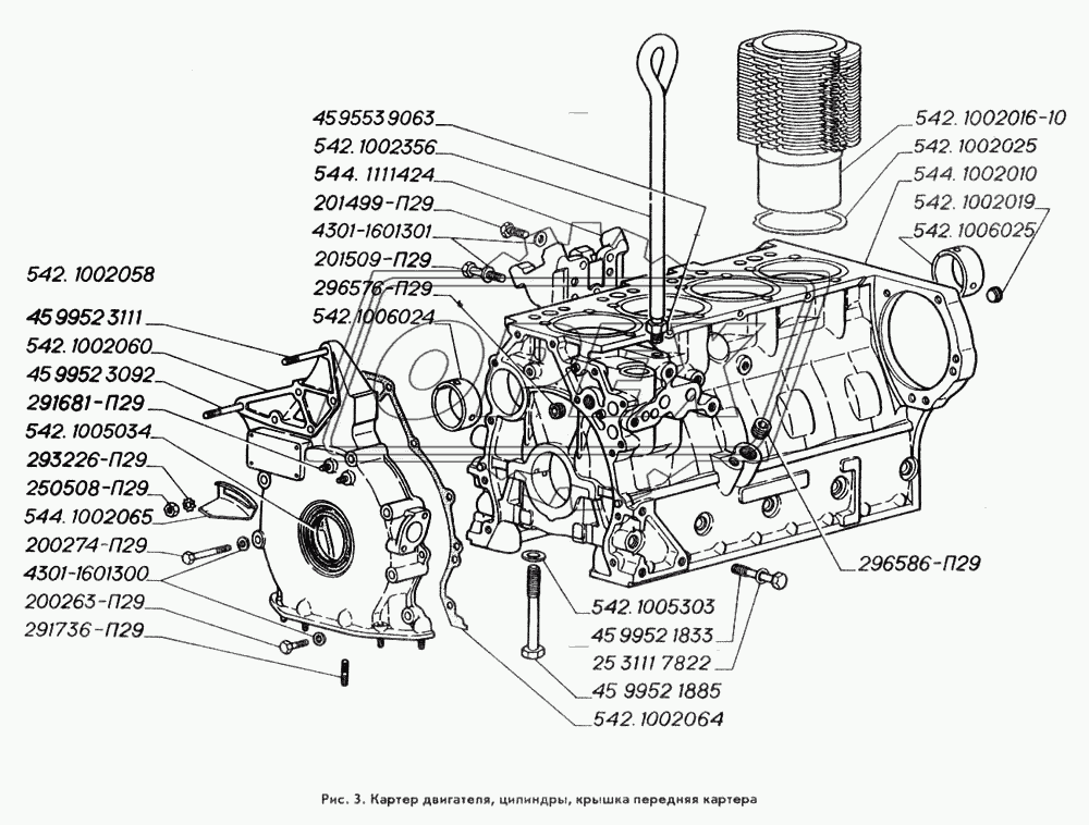 Картер двигателя, цилиндры, крышка передняя картера