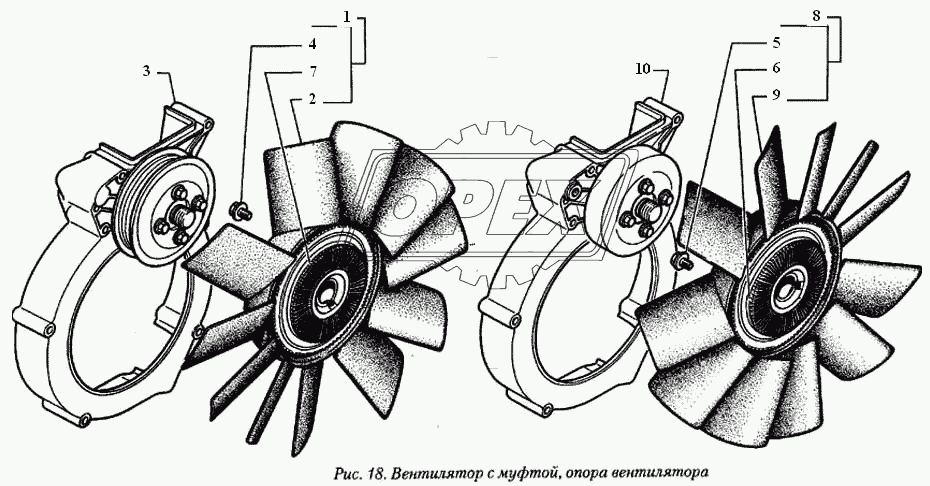 Вентилятор с муфтой, опора вентилятора