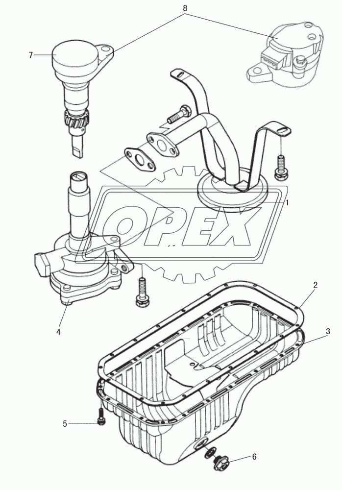 Oil pump, oil suction filter and oil pan assembly