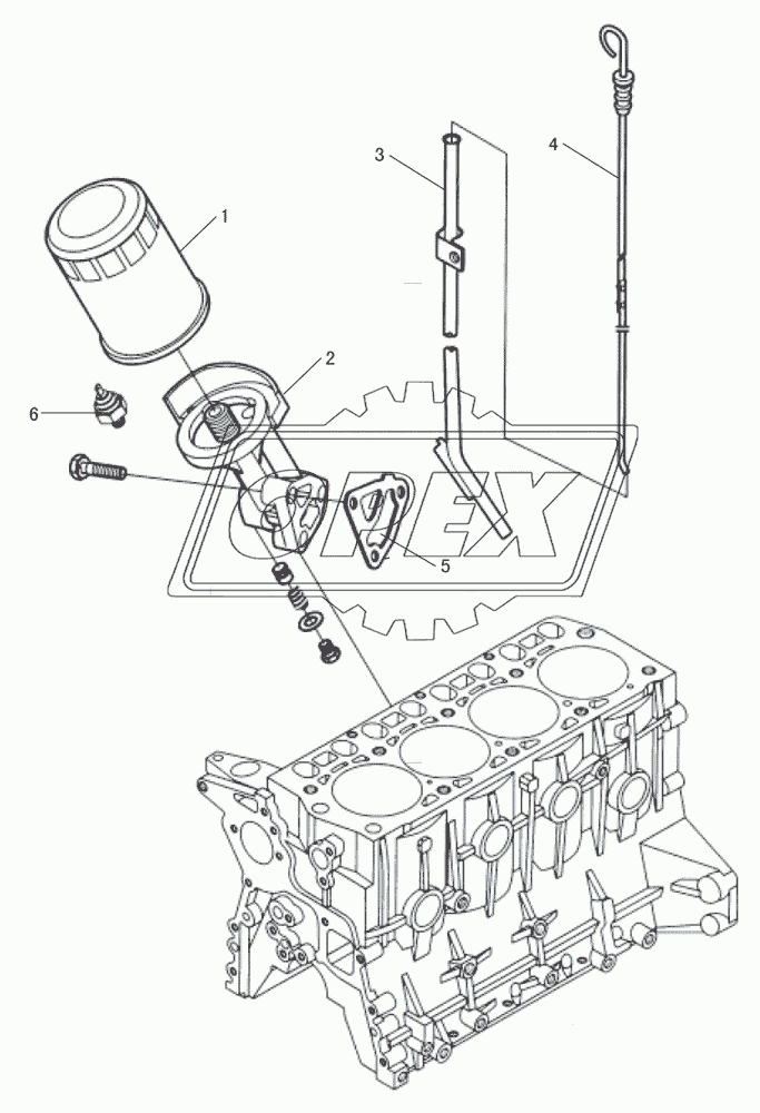 Oil level gauge and oil filter assembly
