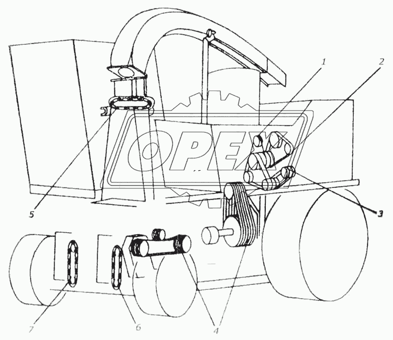 Схема расположения ремней и цепей самоходного измельчителя