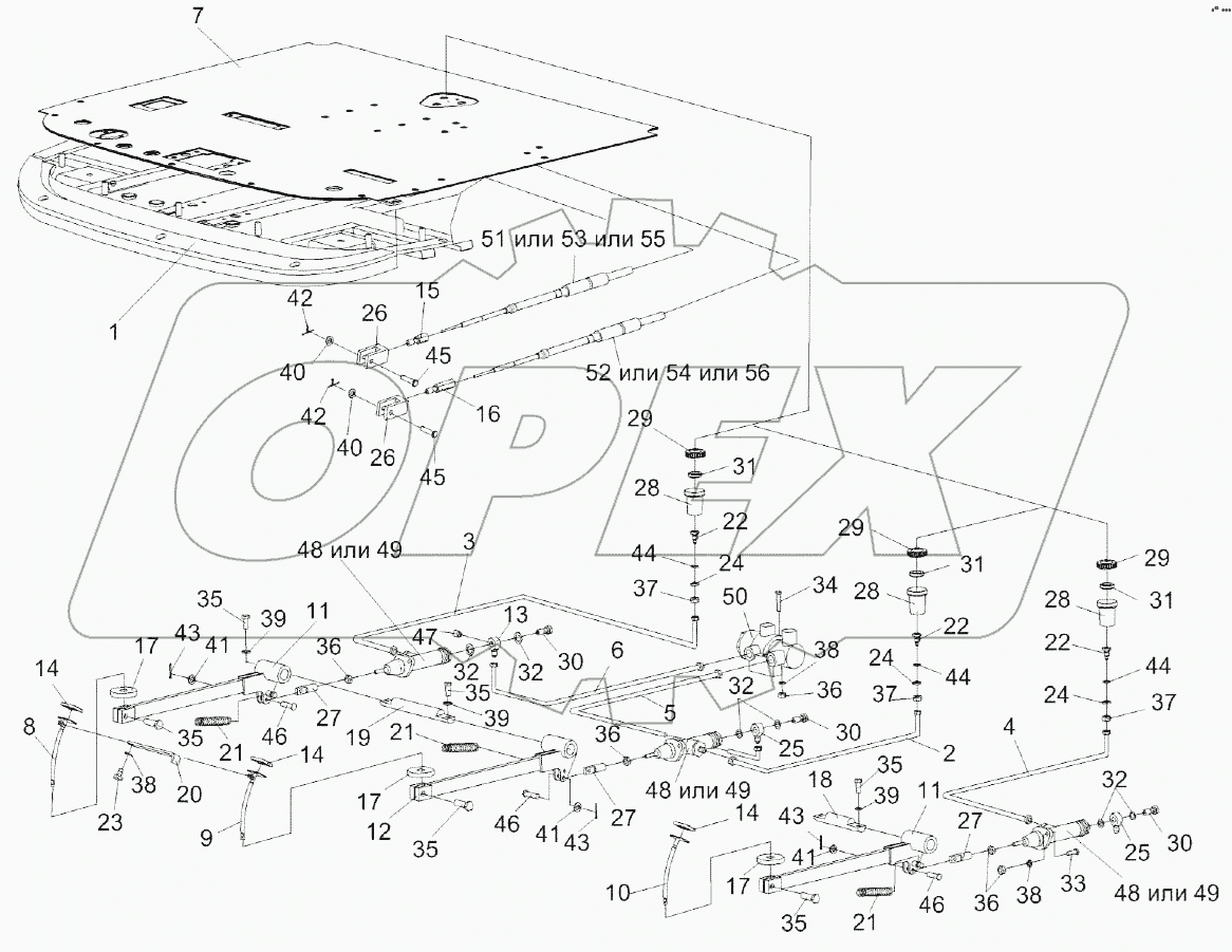 Рычаги и трубопроводы площадки управления