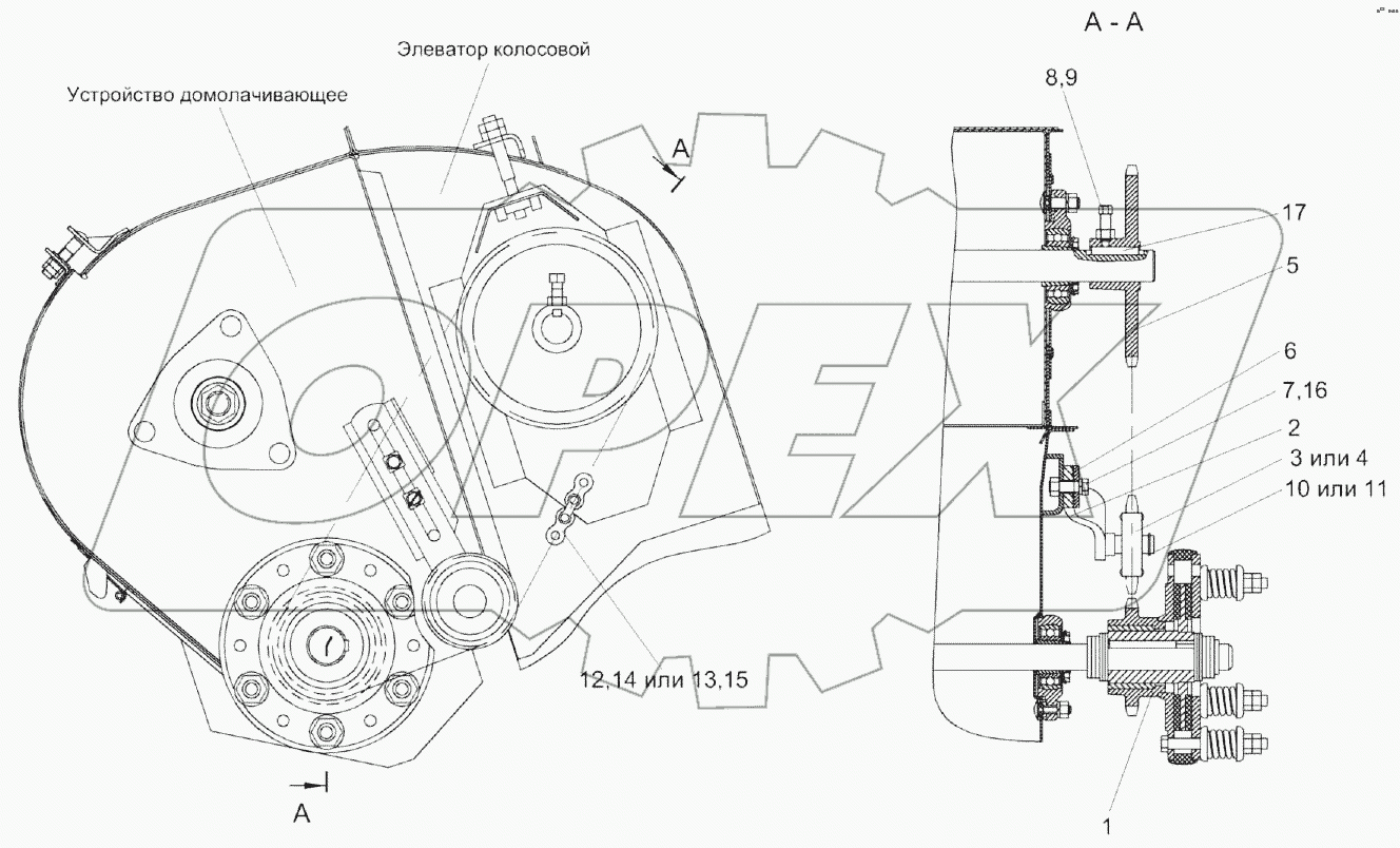 Установка цепного привода элеватора колосового