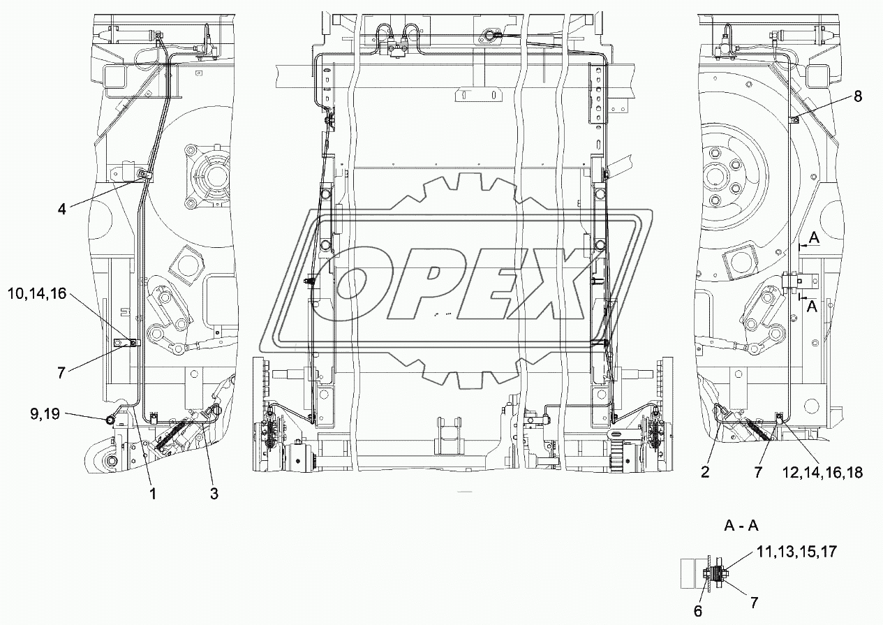 Установка трубопроводов моста ведущих колес КЗК-12-0119630