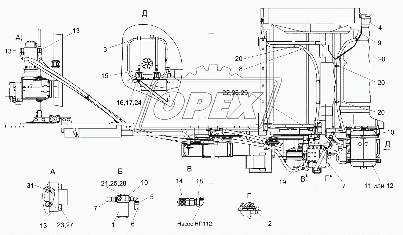 Гидросистема привода ходовой части КЗК-12-0601000Б (лист 2)