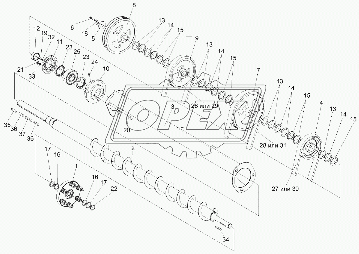 Установка шкивов на шнек распределительный КЗК-10-0202770А