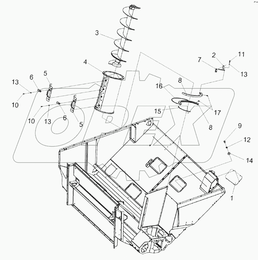 Бункер. Установка шнека вертикального КЗК-14-0206650Б