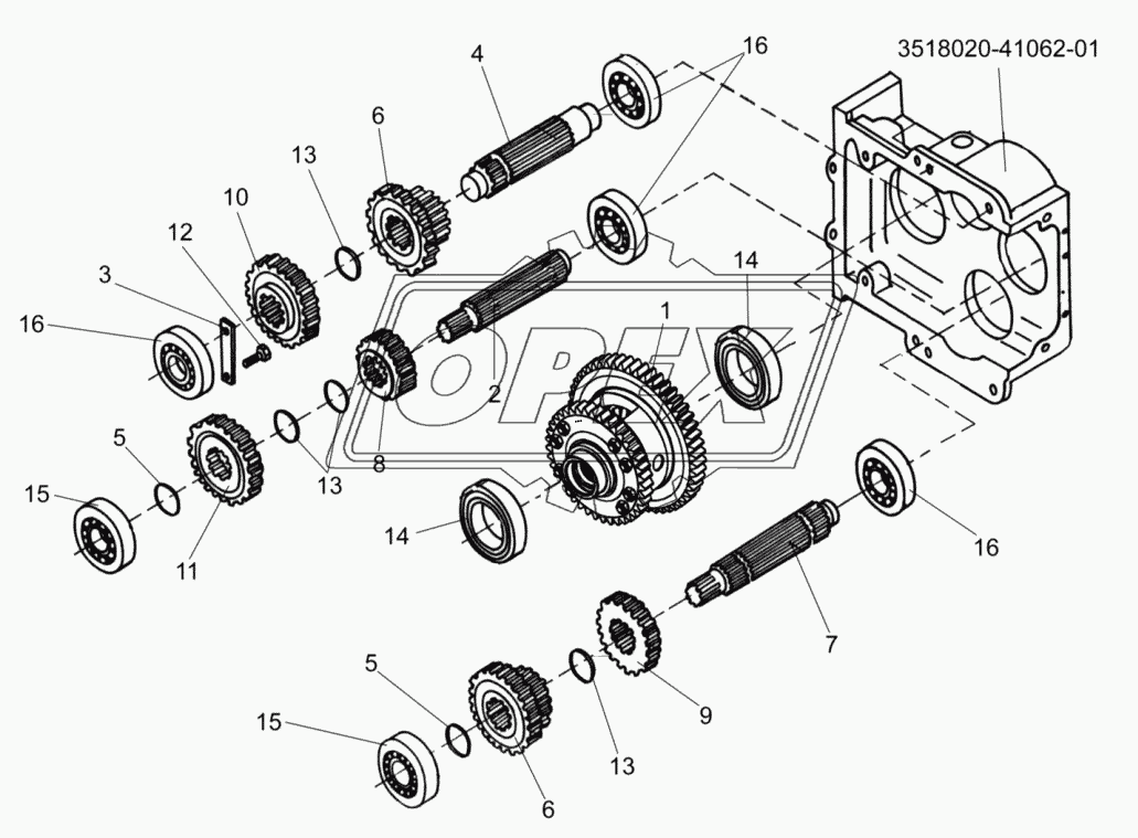 Коробка диапазонов 3518020-46150 (валы, шестерни)