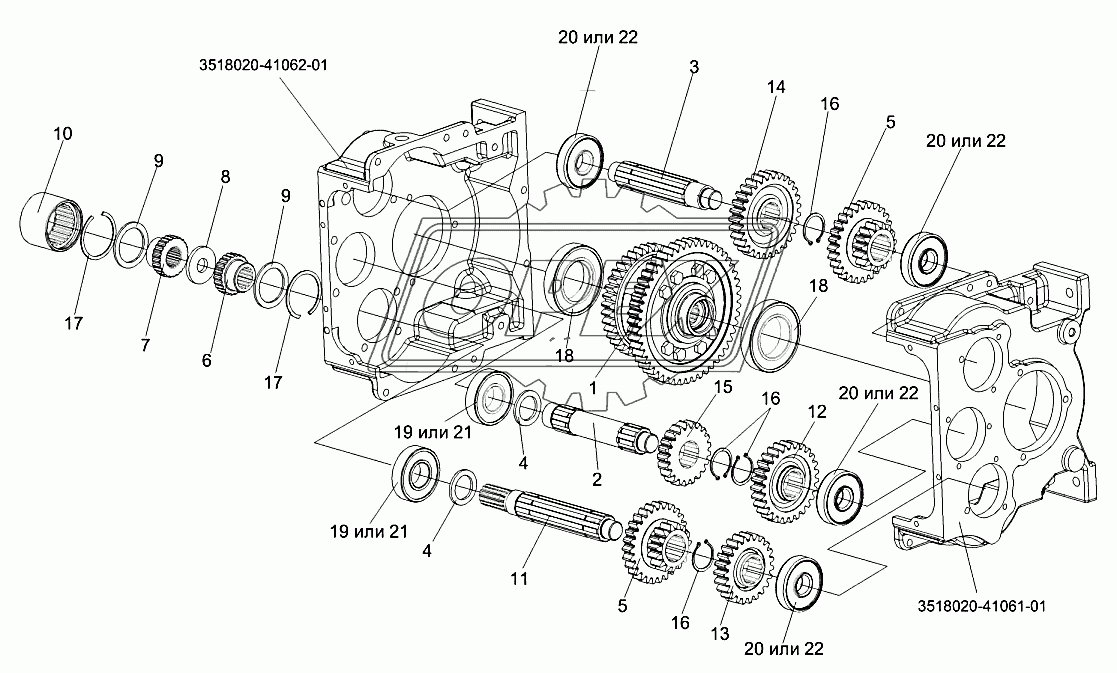 Коробка диапазонов 3518020-46150 (валы, шестерни)