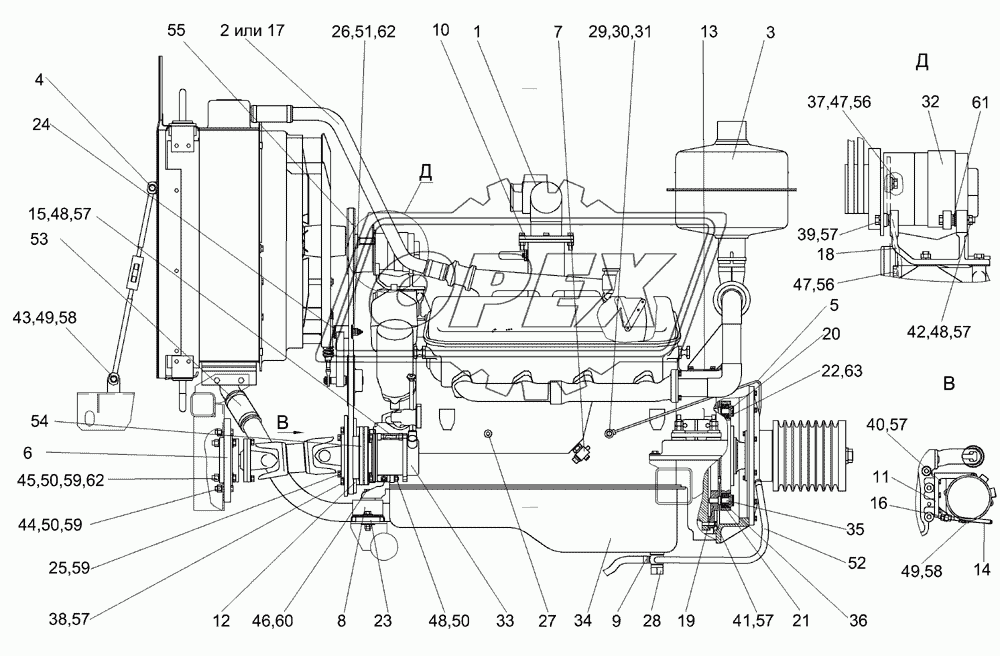 Установка двигателя ЯМЗ-238АК-1-10 КГС 0116000 (вид справа)