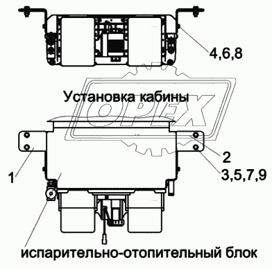 Установка блока испарительно-отопительного КЗК-1420-0113060