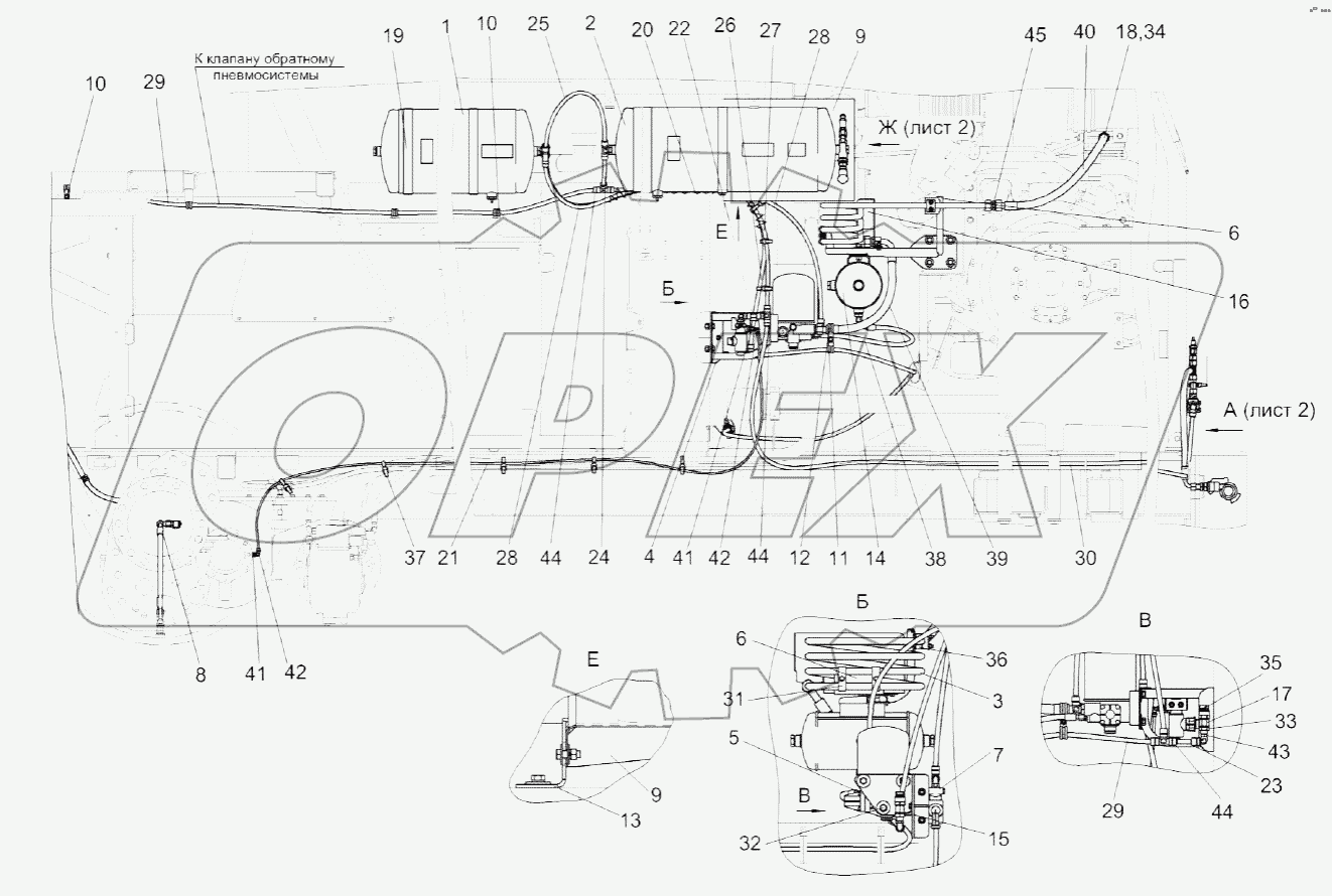 Пневмосистема КВК 0800000 (лист 1)