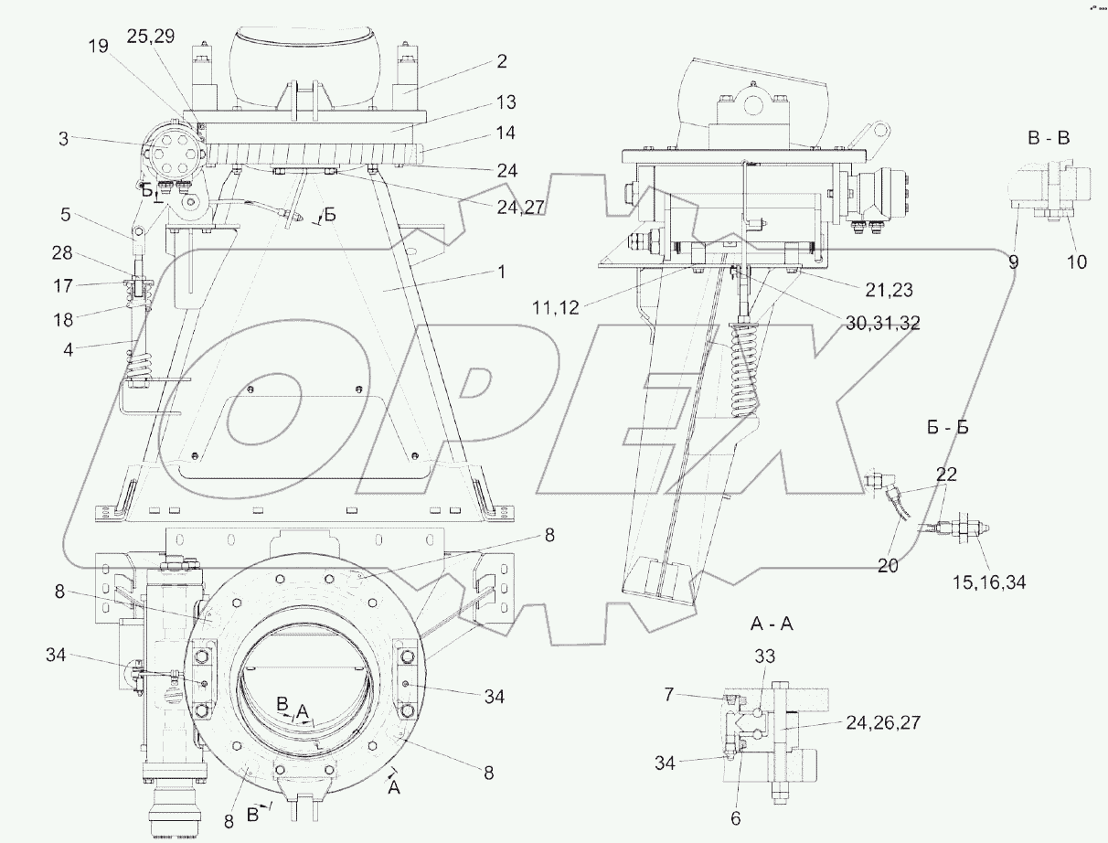 Основание силосопровода и механизм поворота КВК 0143000