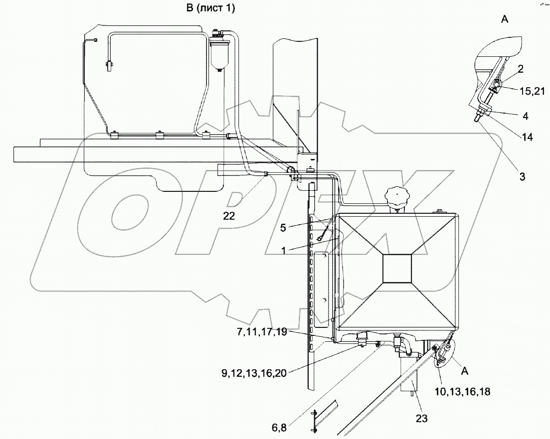 Установка бака топливного КЗК-8А-2-0126000