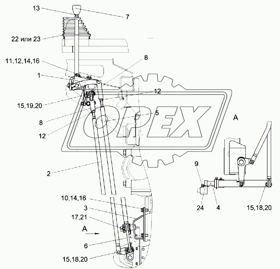 Установка механизма управления коробкой диапазонов КЗК-8-0119040