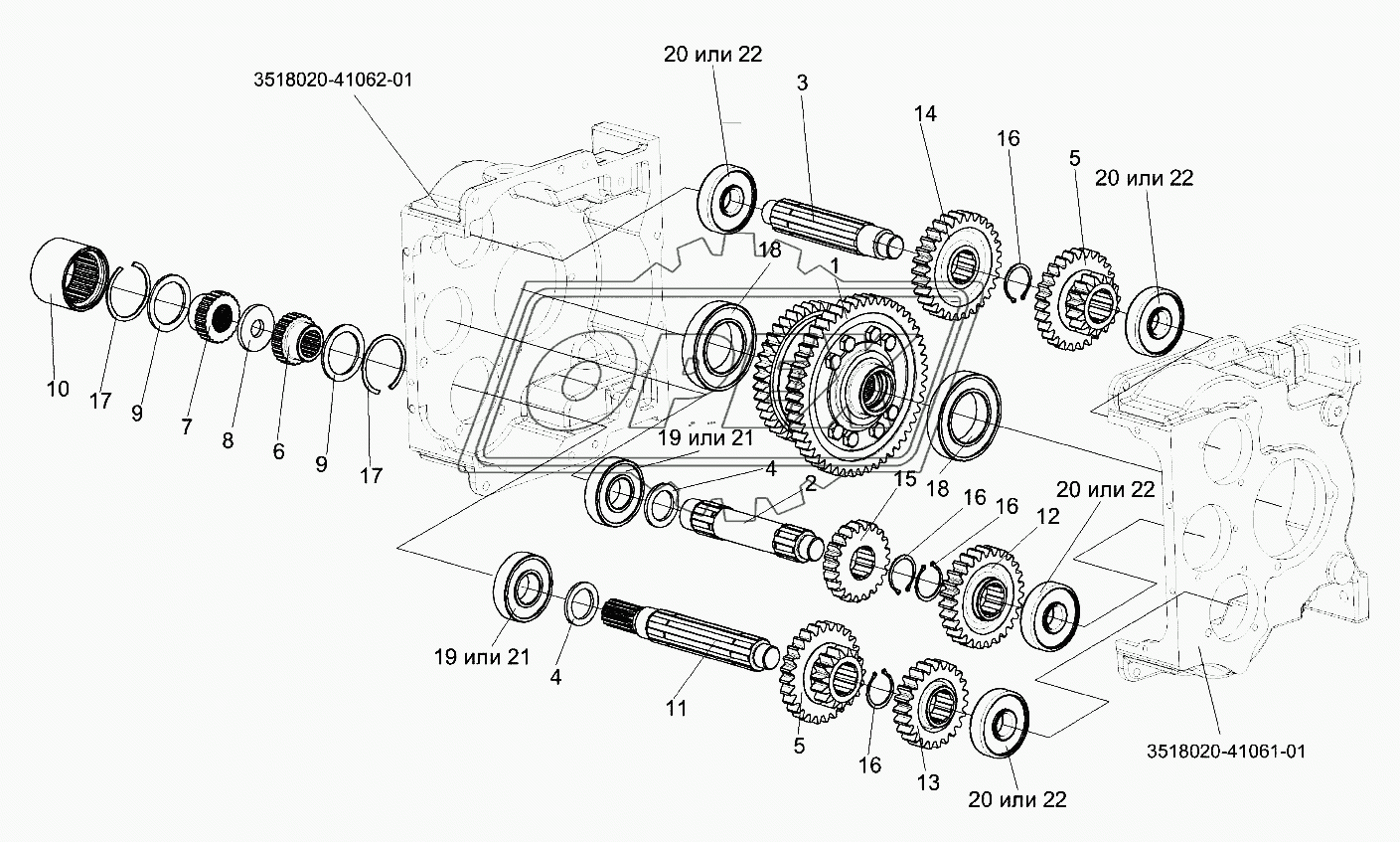 Коробка диапазонов 3518020-46150 (валы, шестерни)