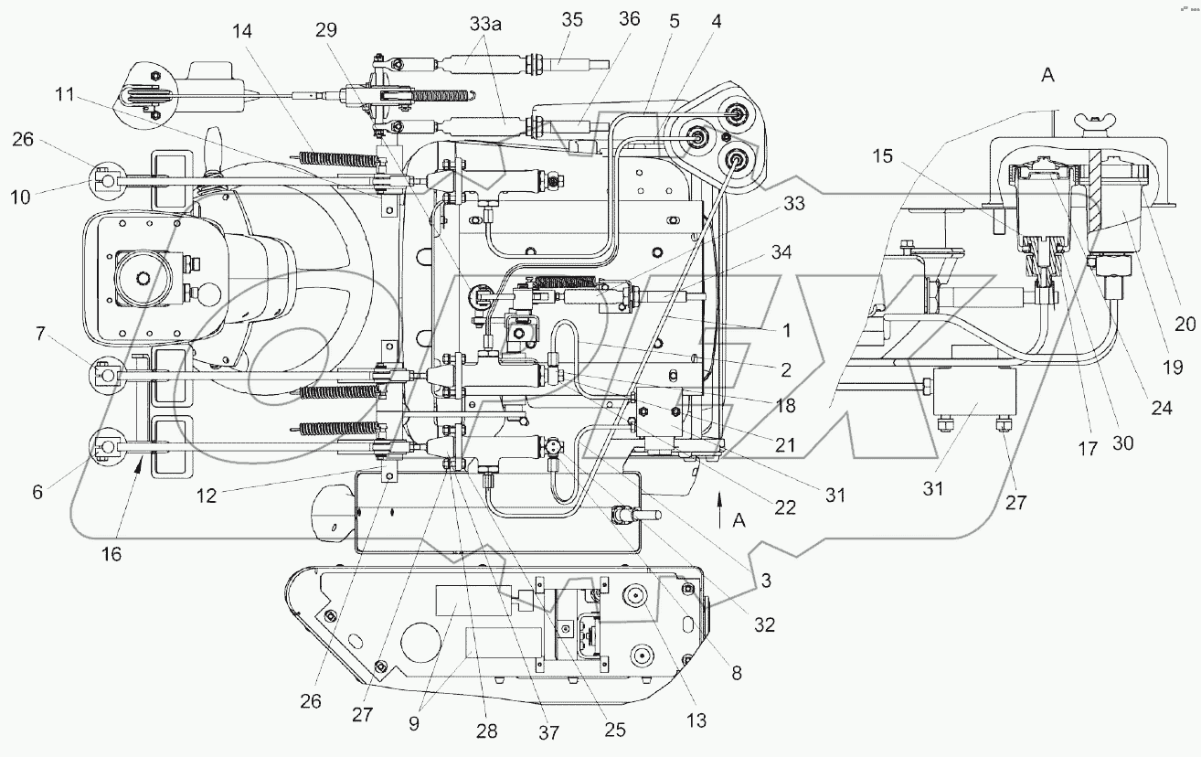 Рычаги и трубопроводы площадки управления