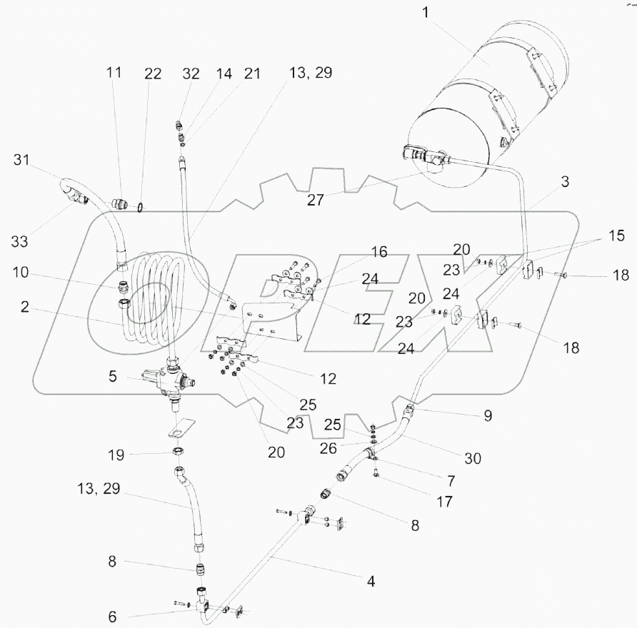 Пневмосистема КЗК-8-4-0800000Э