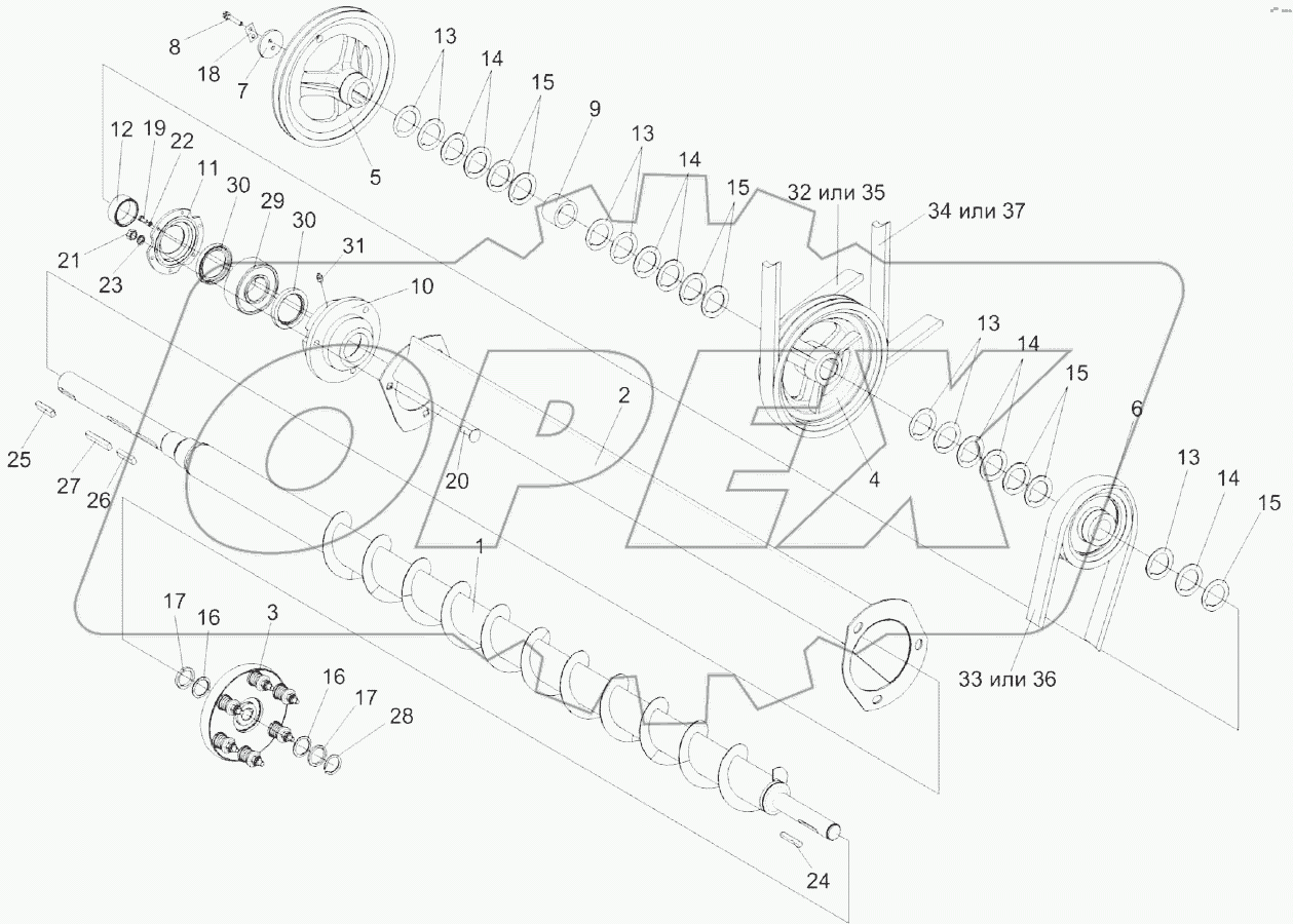 Установка шкивов на шнек распределительный КЗК 0202770В