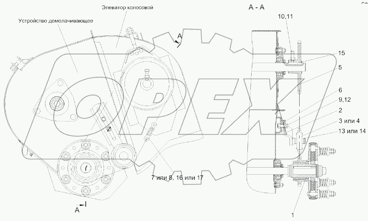 Установка цепного привода элеватора колосового