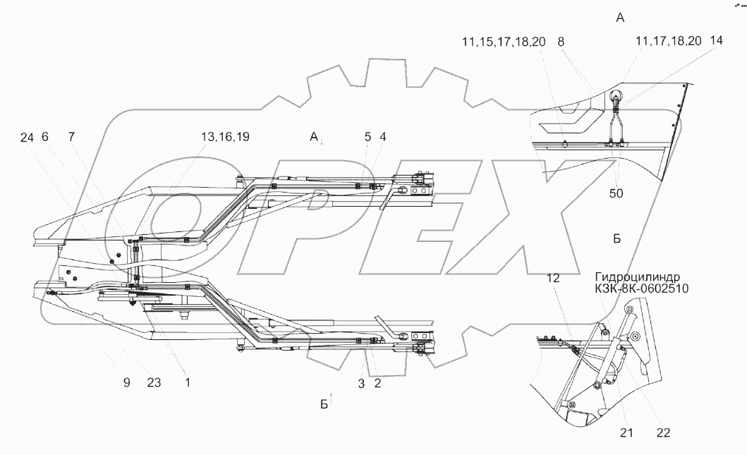 Установка гидросистемы копнителя КЗК-8К-0602090