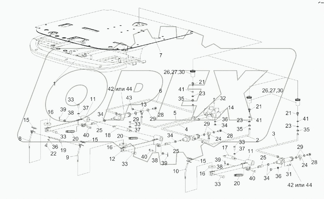 Рычаги и трубопроводы площадки управления