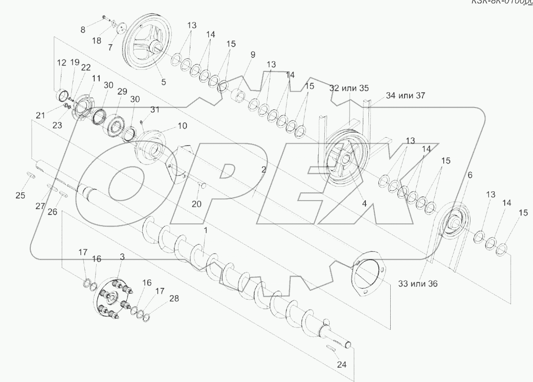 Установка шкивов на шнек распределительный КЗК 0202770В