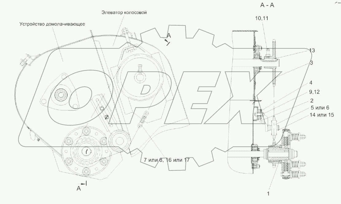 Установка цепного привода элеватора колосового