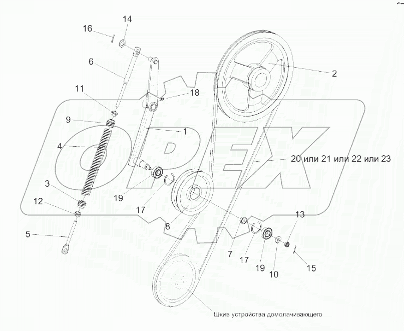 Установка привода устройства домолачивающего