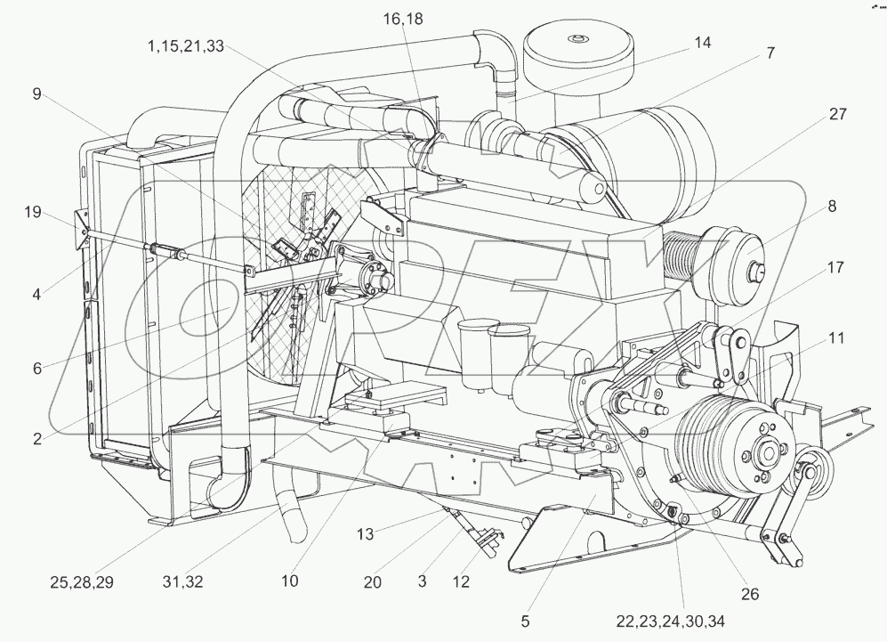 Установка дизеля Д-260.4 КЗК 0106000А-02