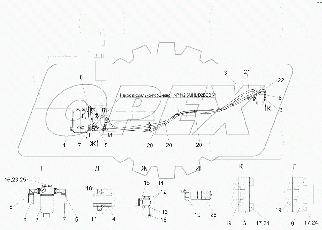 Гидросистема привода ходовой части КЗК-8А-0601000