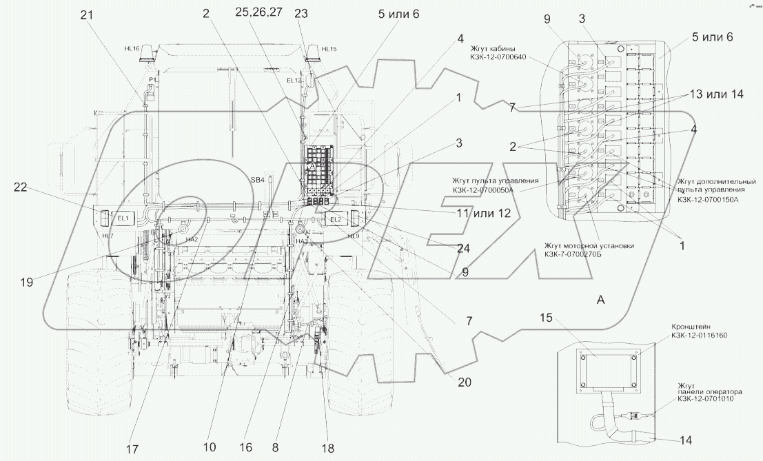 Электрооборудование молотилки самоходной КЗК-8А-0100000