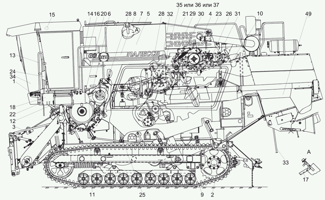 Молотилка самоходная КЗК-812С-2-0100000 (вид слева)