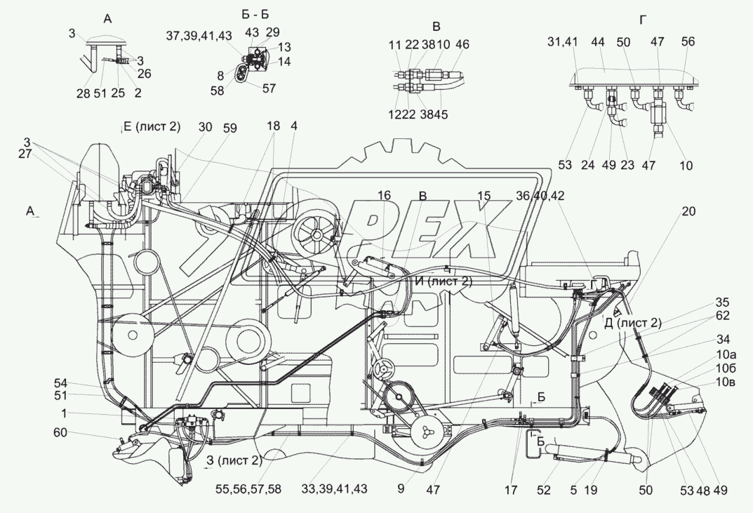 Гидросистема рулевого управления и силовых гидроцилиндров КЗК-812C-2-0602000 (лист 1)