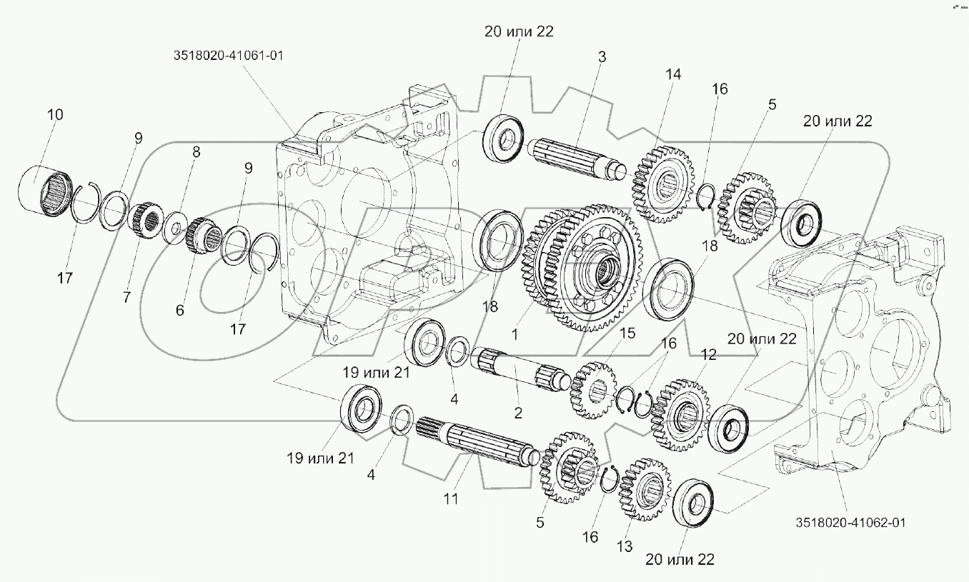 Коробка диапазонов 3518020-46150 (валы, шестерни)