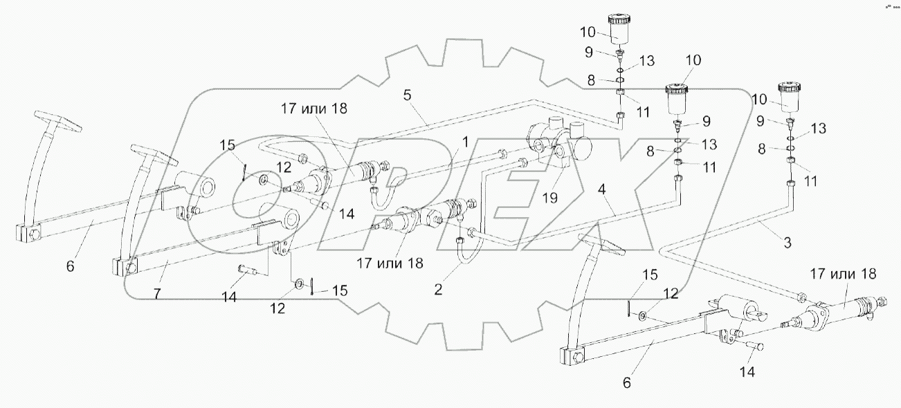 Рычаги и трубопроводы площадки управления