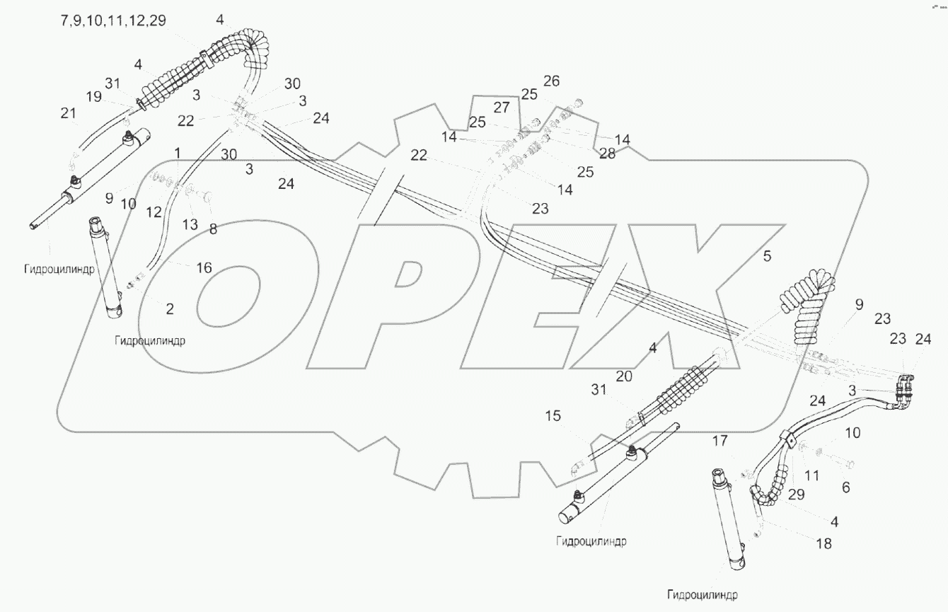  Гидросистема жатки ЖЗК-9 КЗК-9-1589000