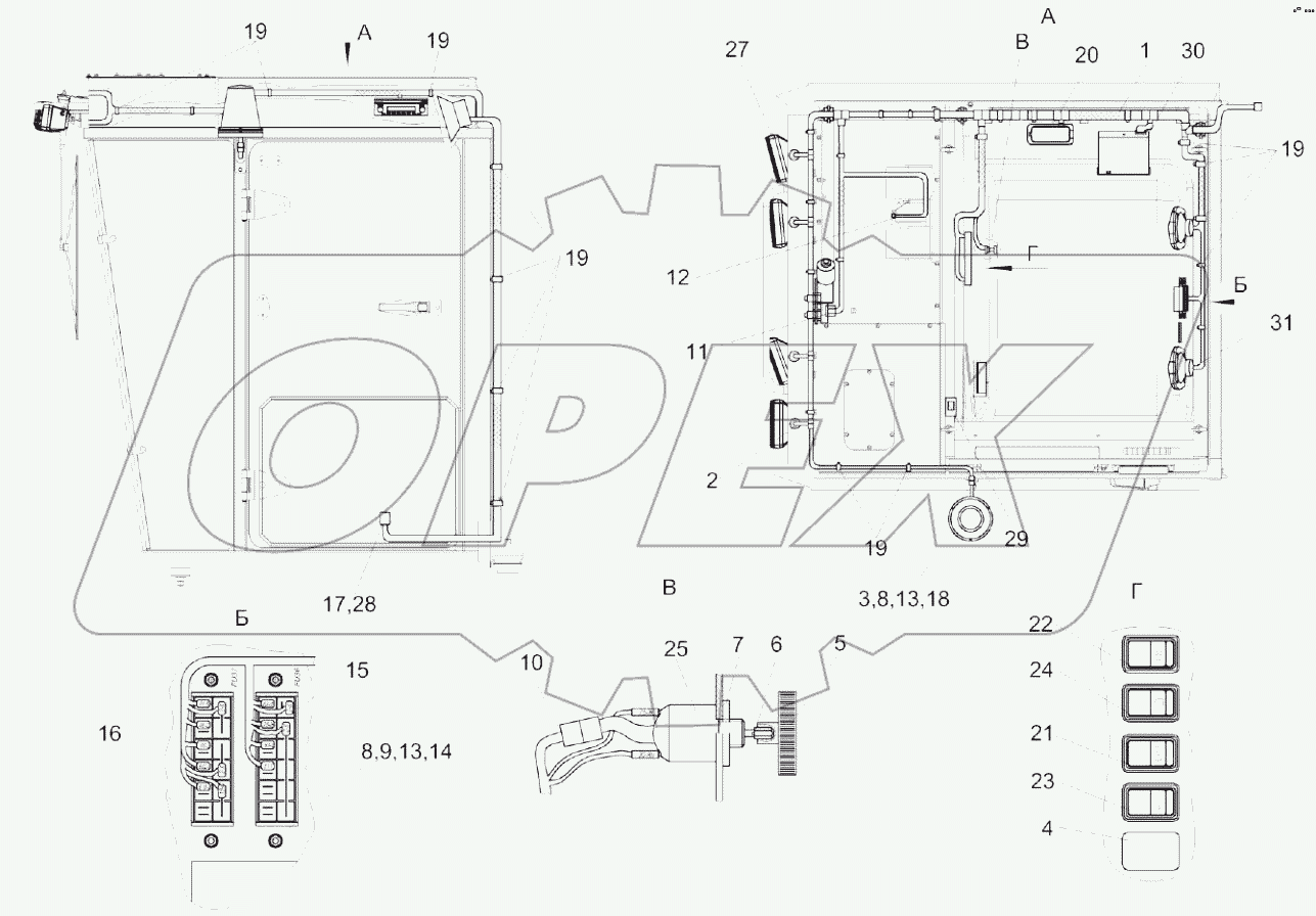 Установка электрооборудования кабины КС-100-0722000