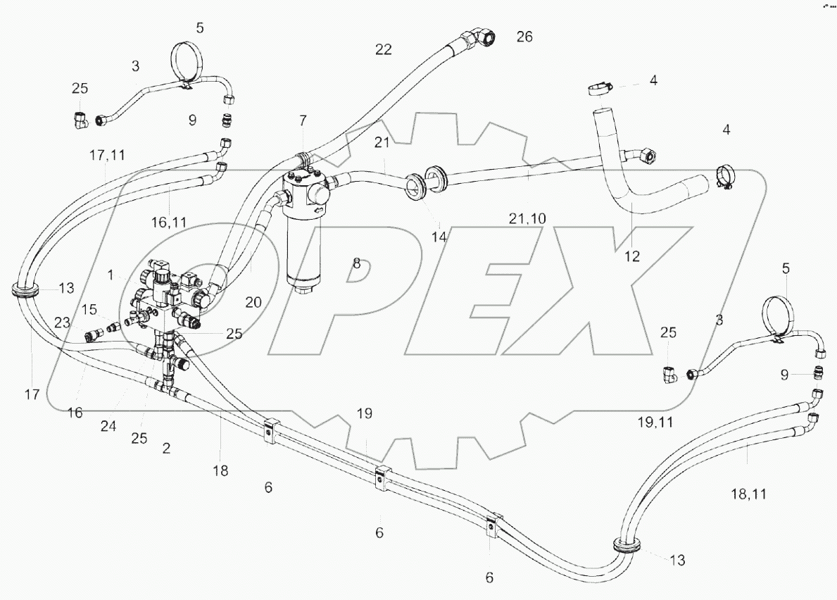  Гидросистема силовых гидроцилиндров косилки КС-100-0602000