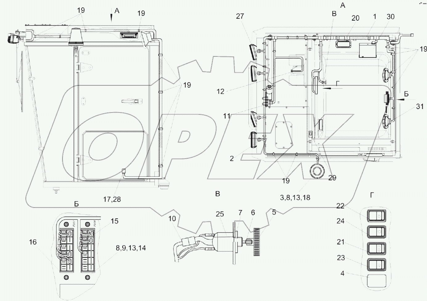  Установка электрооборудования кабины КС-100-0722000