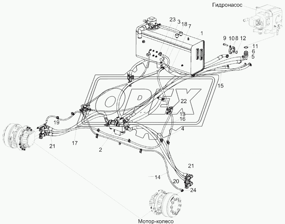 Гидросистема привода ходовой части косилки КС-200 КС-200-0601000Э1 (лист 1)