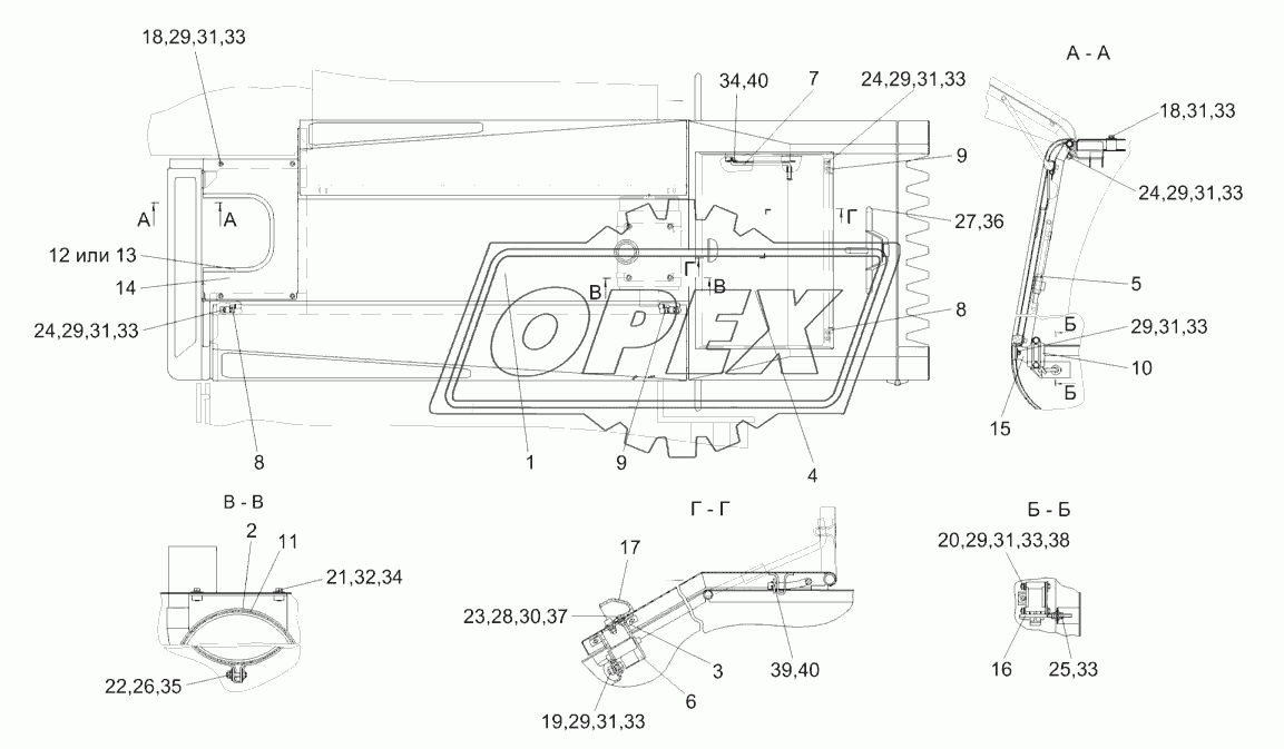 Установка капотов КГС 0128000 (вид сверху)