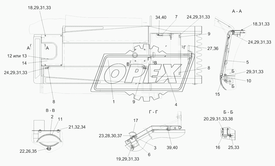 Установка капотов КГС 0128000 (вид сверху)