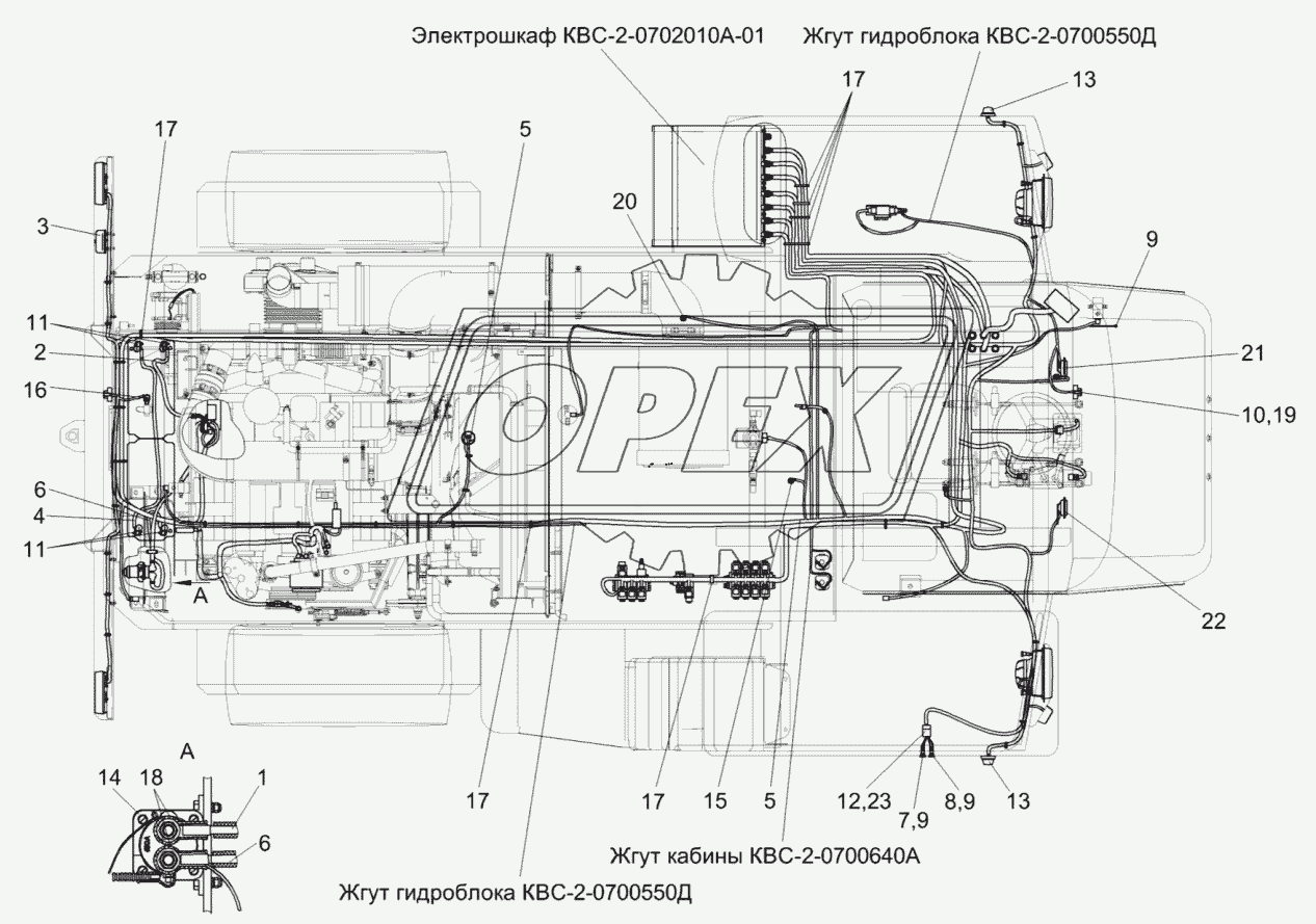 Электрооборудование измельчителя самоходного КВС-5-0100000 (вид сверху)