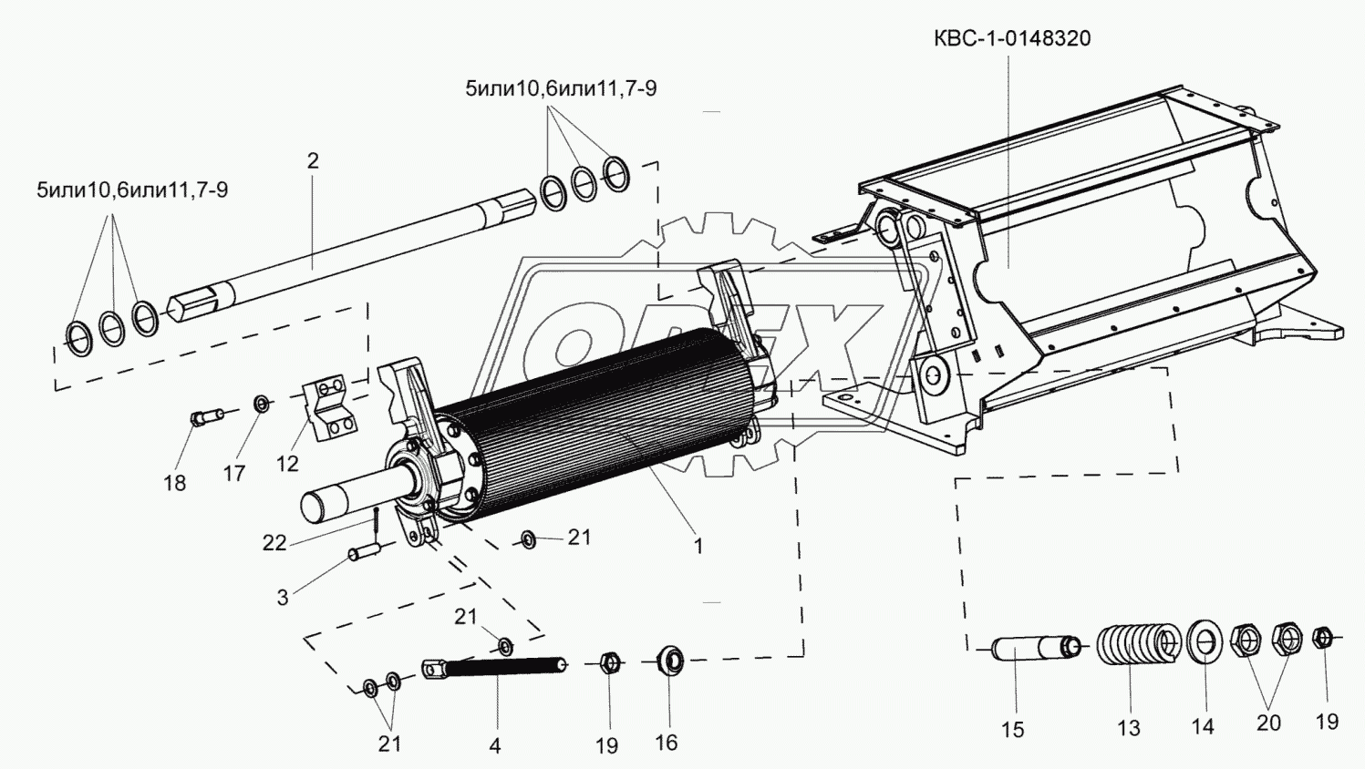 Устройство доизмельчающее КВС-1-0148310 (установка нижнего вальца)