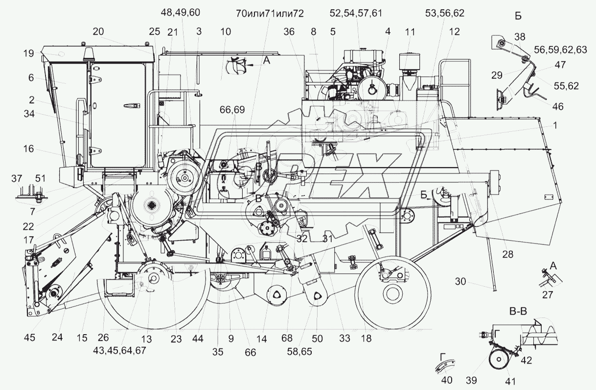 Молотилка самоходная КЗК-5-4-0100000 (вид слева)