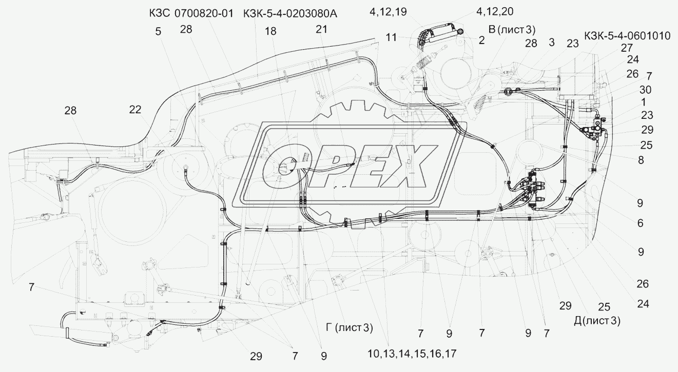 Гидросистема силовых гидроцилиндров КЗК-5-4-0602000 (лист 2)
