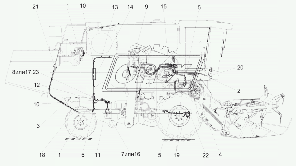 Установка электрооборудования молотилки КЗК-5-4-0721000 (вид справа)