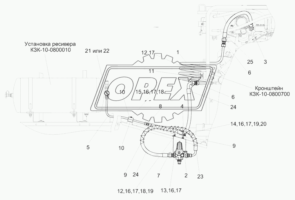 Пневмосистема КЗК-10-0800000